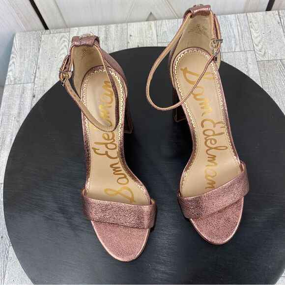 Sam Edelman Yaro Metallic Block Heel Ankle Strap Sandals Copper Pink 7 - Picture 7 of 12